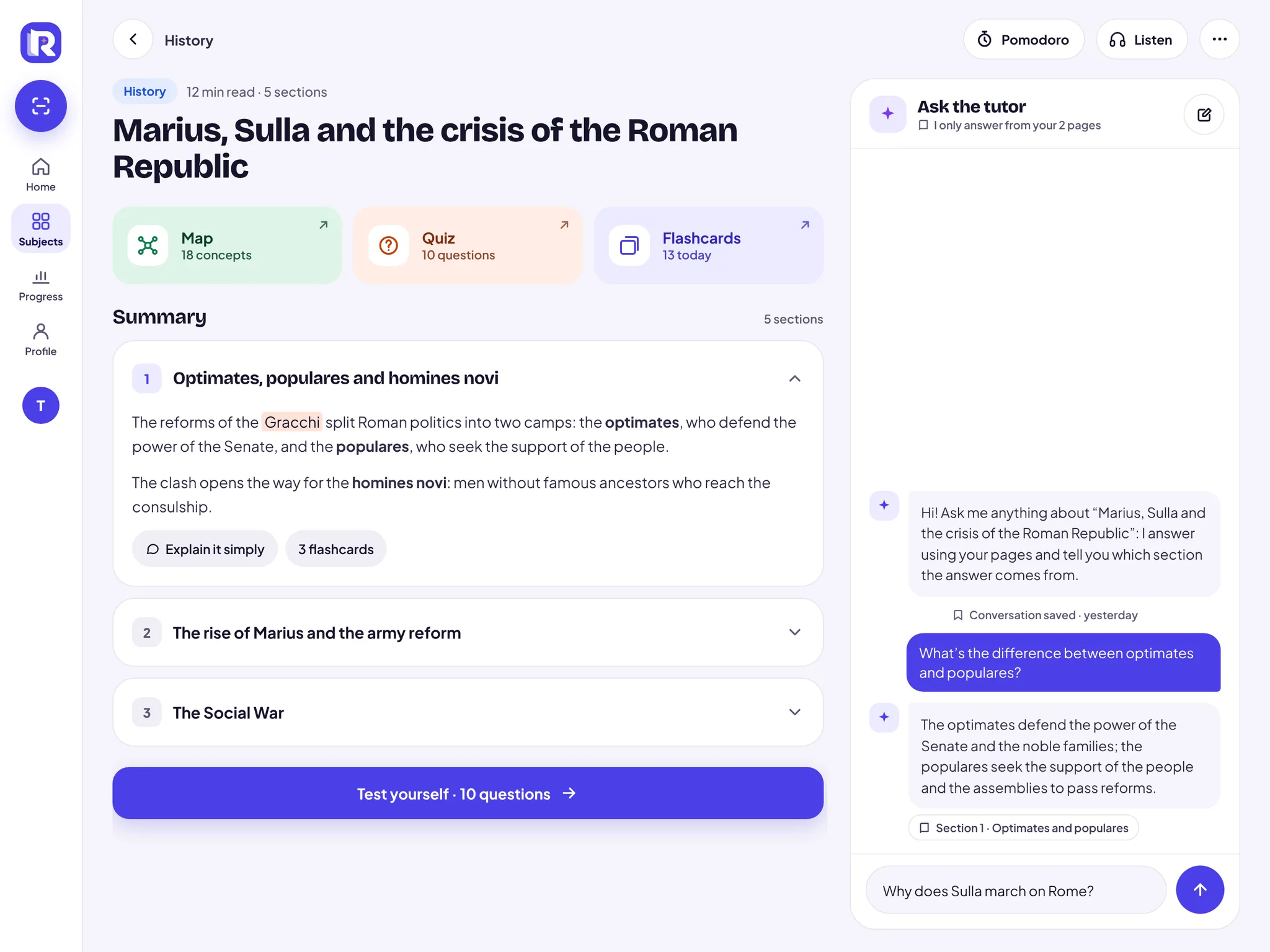 RSchool on a tablet: the scan summary with the tutor alongside
