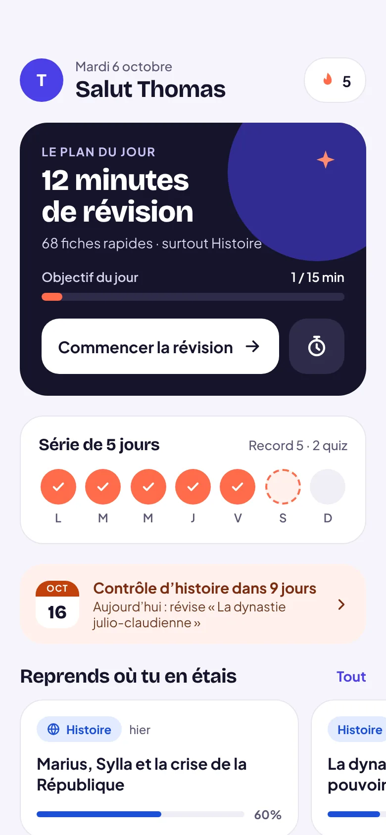 RSchool sur téléphone : l’accueil avec le plan du jour